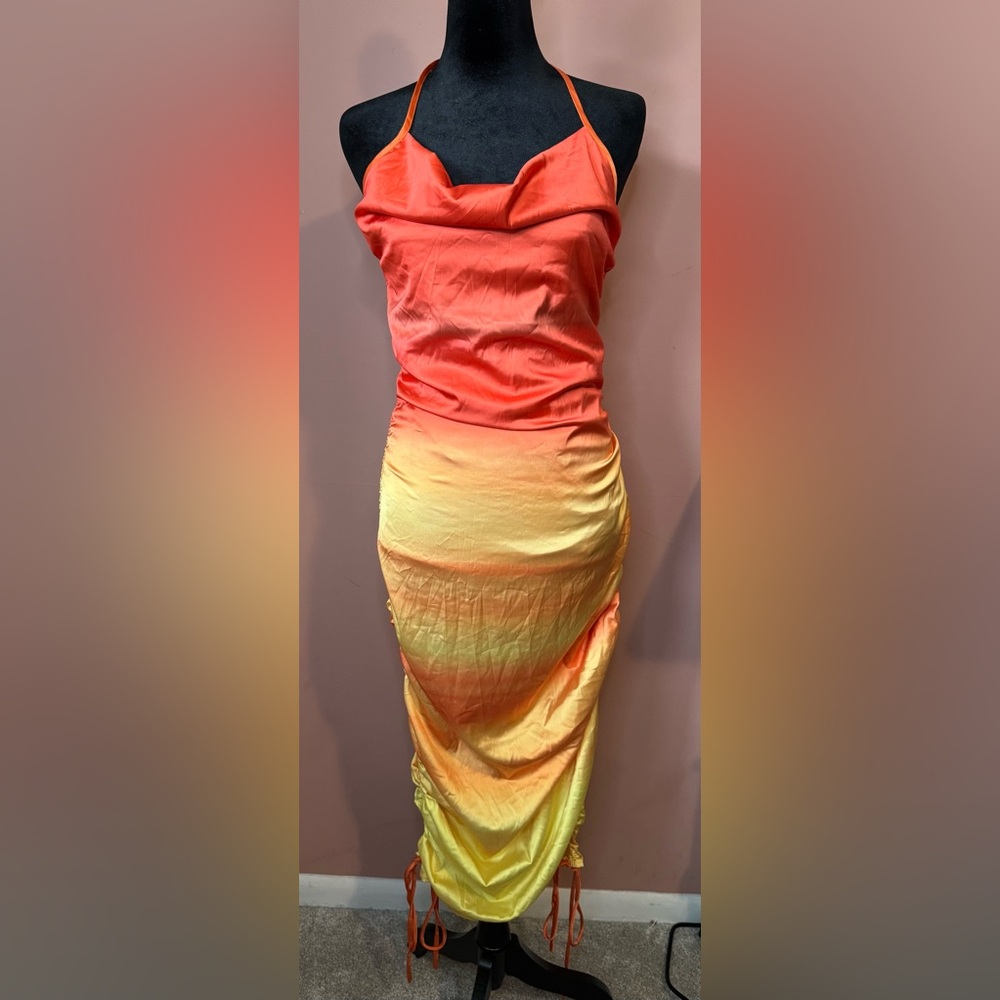 Vibrant Orange and Yellow Halter Dress